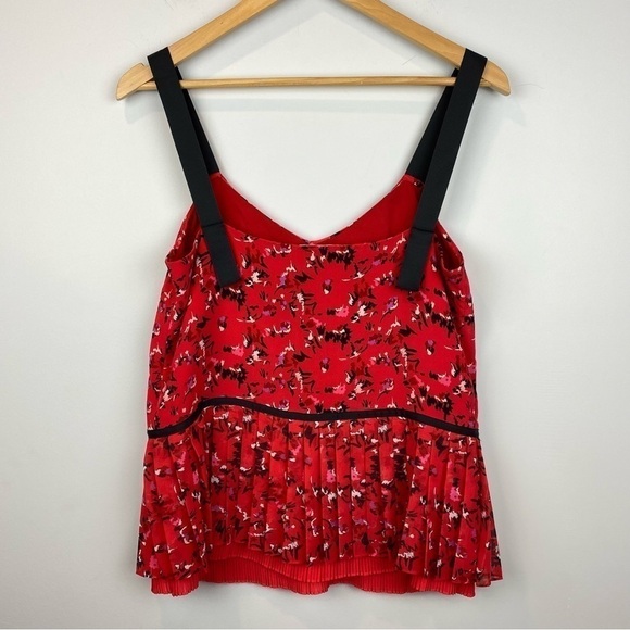 JASON Wu Grey • cadmium red v-neck printed silk pleated cami - Picture 3 of 11